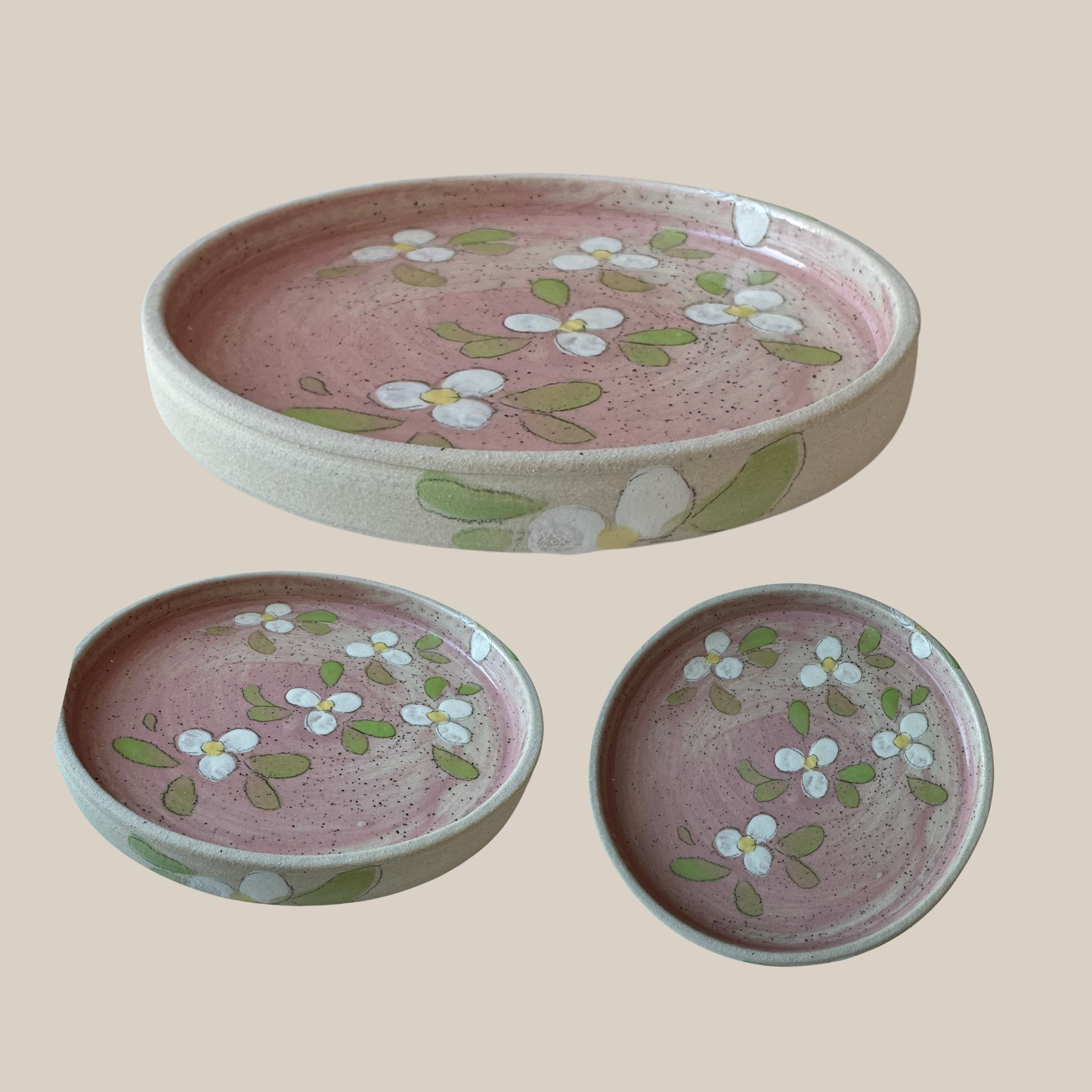 Keramik tallerken29-rosa effekt med blomst (kopi)