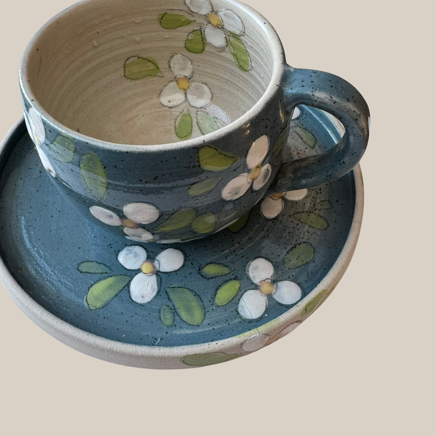 Keramik tallerken28-blå effekt med blomst