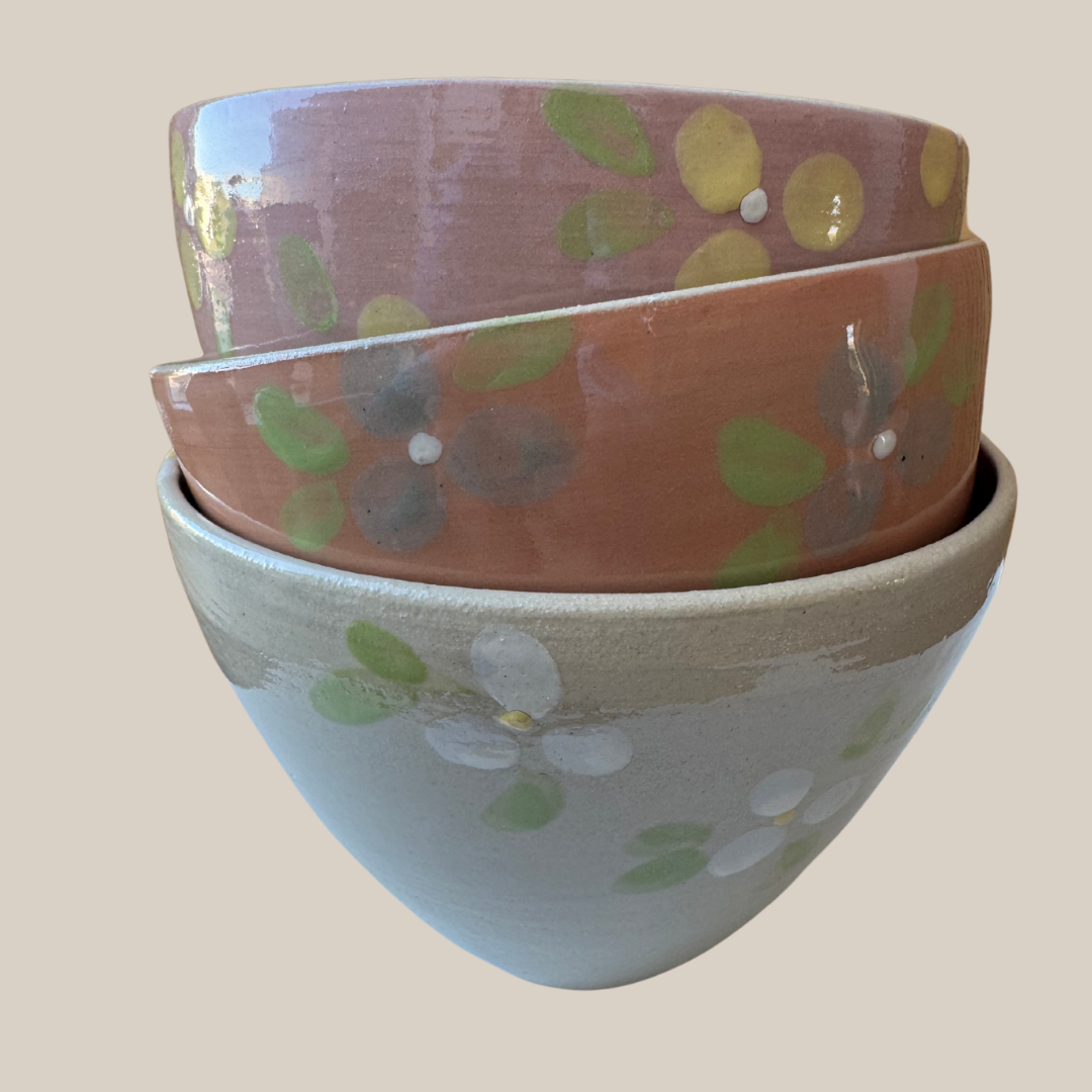 Keramik skål nr.44 fersken m. beige æbleblomster