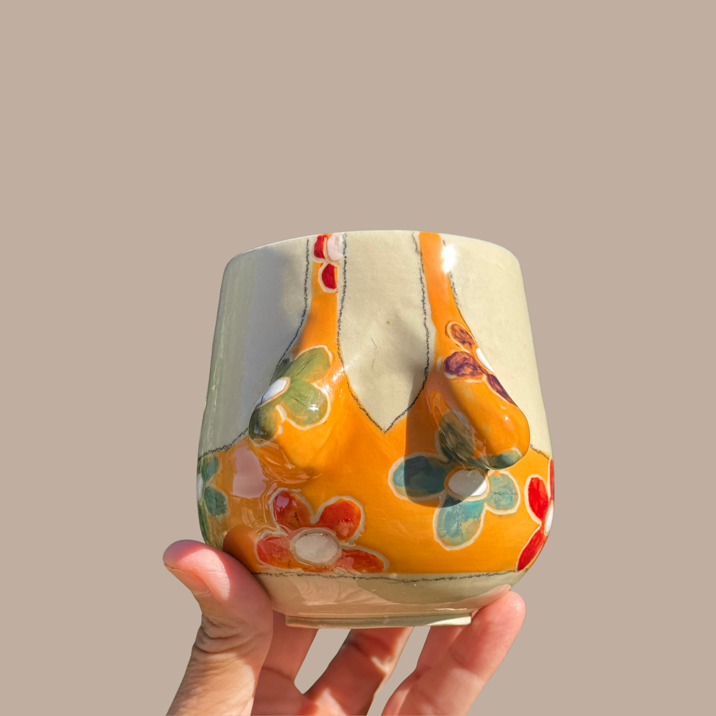 Sommer-krop-kop 79- Orange med blomster