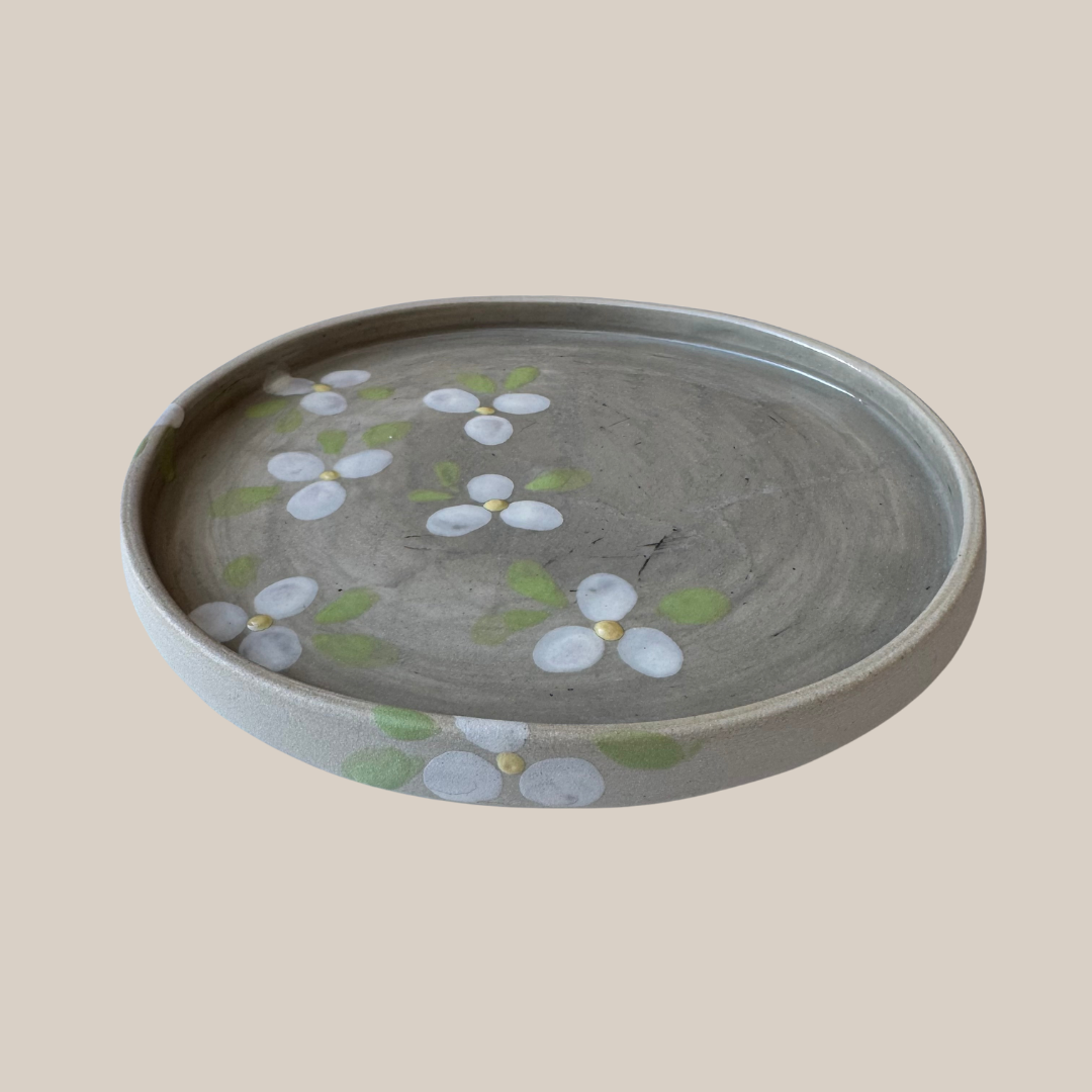 Keramik tallerken7-beige med blomst