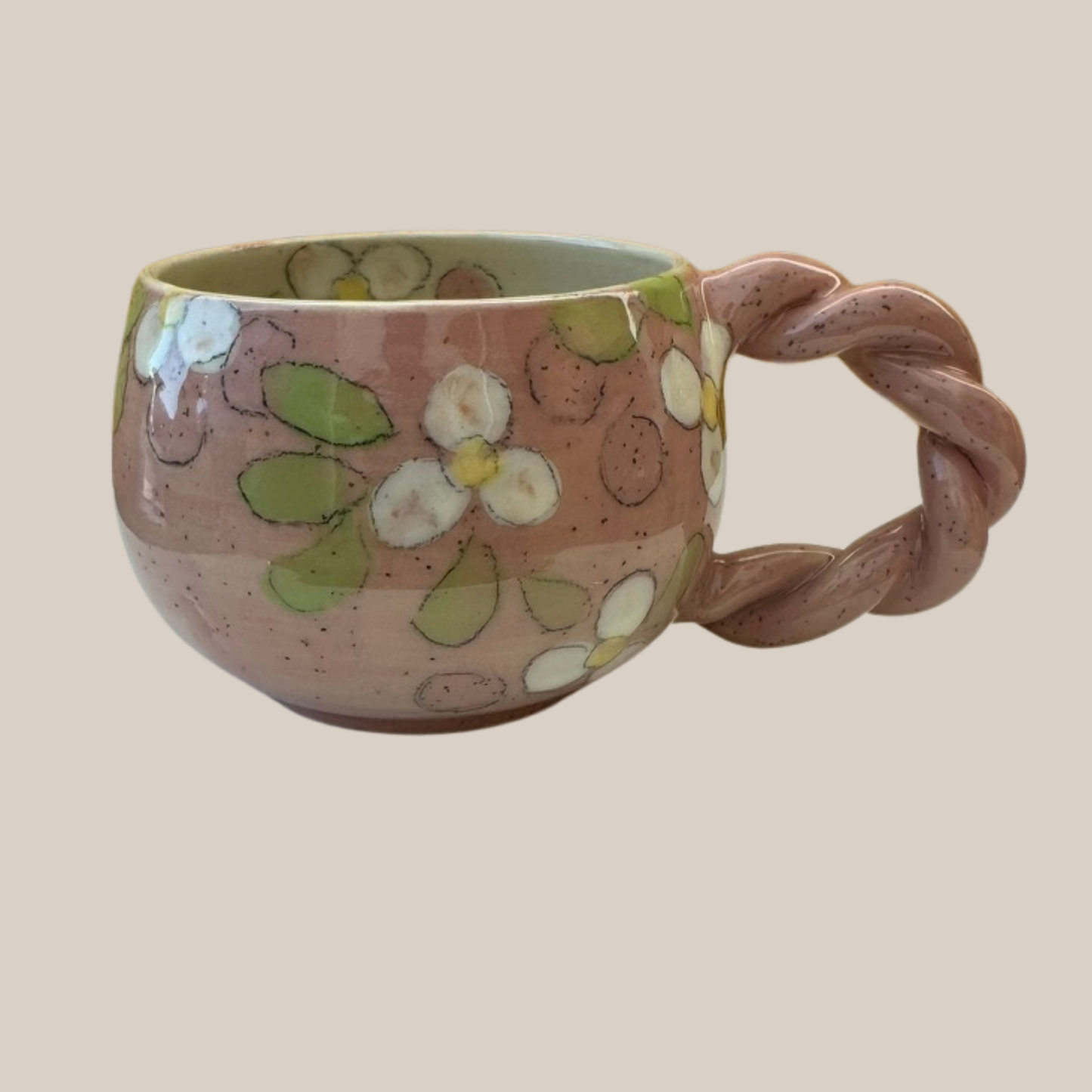 Keramikkop80. Rosa effekt med hvide æbleblomster.