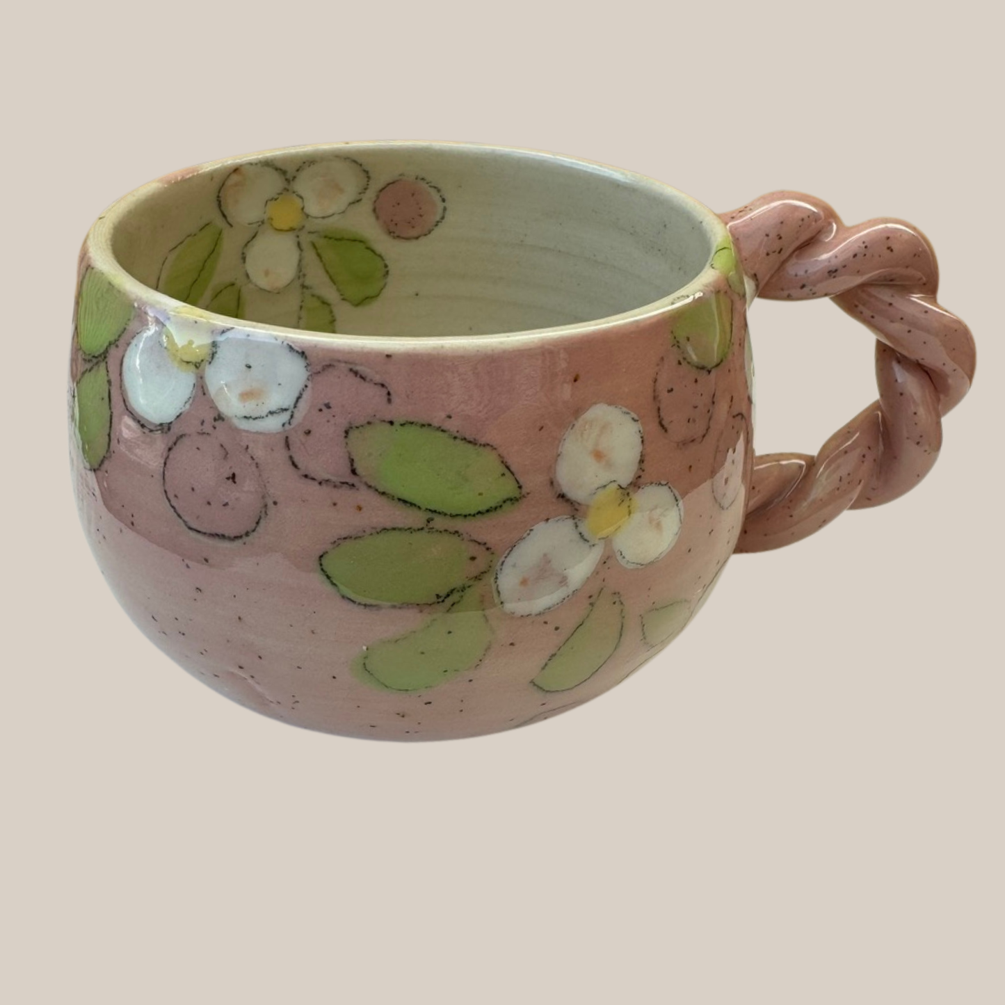 Keramikkop80. Rosa effekt med hvide æbleblomster.