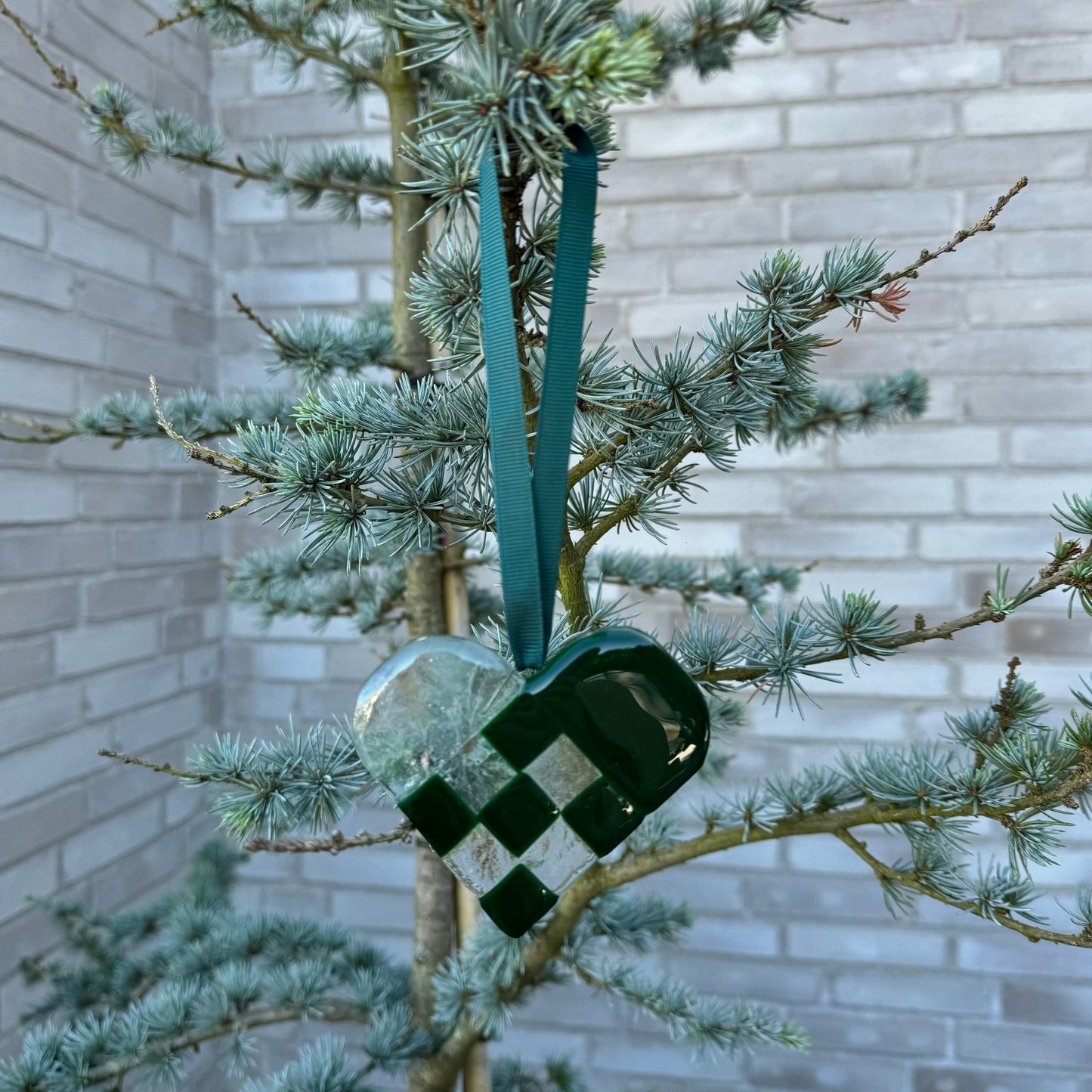 Ophæng - julehjerte mørkegrønt/klar