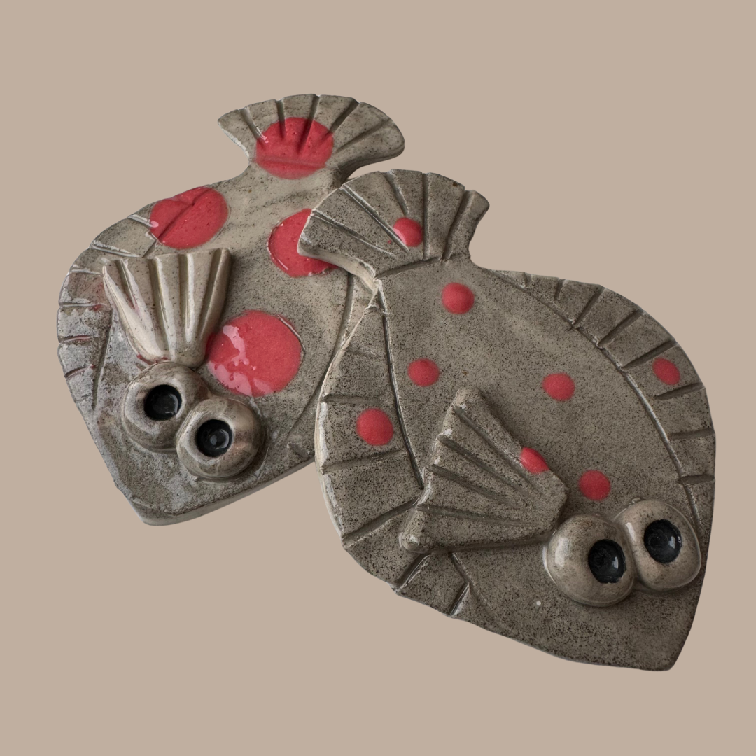 Keramik figur-fladfisk-gråmeleret