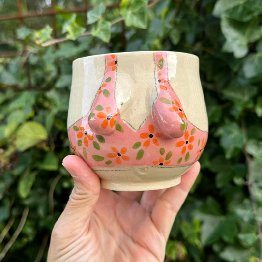 Krop-kop 140 Flamingofarvet med orange blomster
