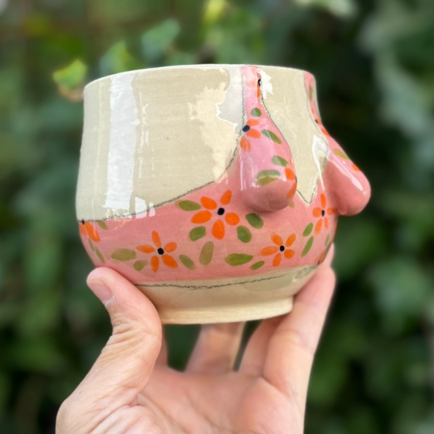 Krop-kop 140 Flamingofarvet med orange blomster