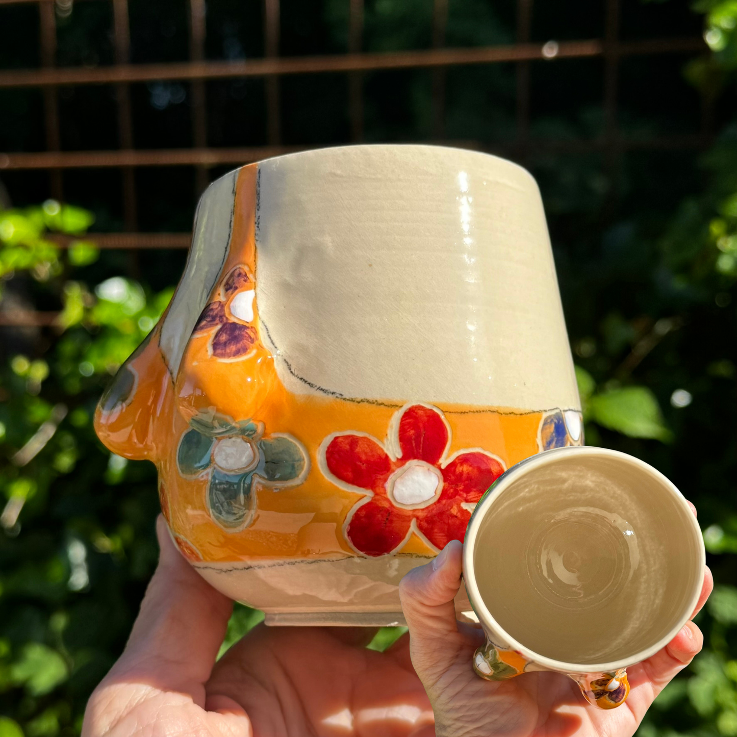 Sommer-krop-kop 79- Orange med blomster