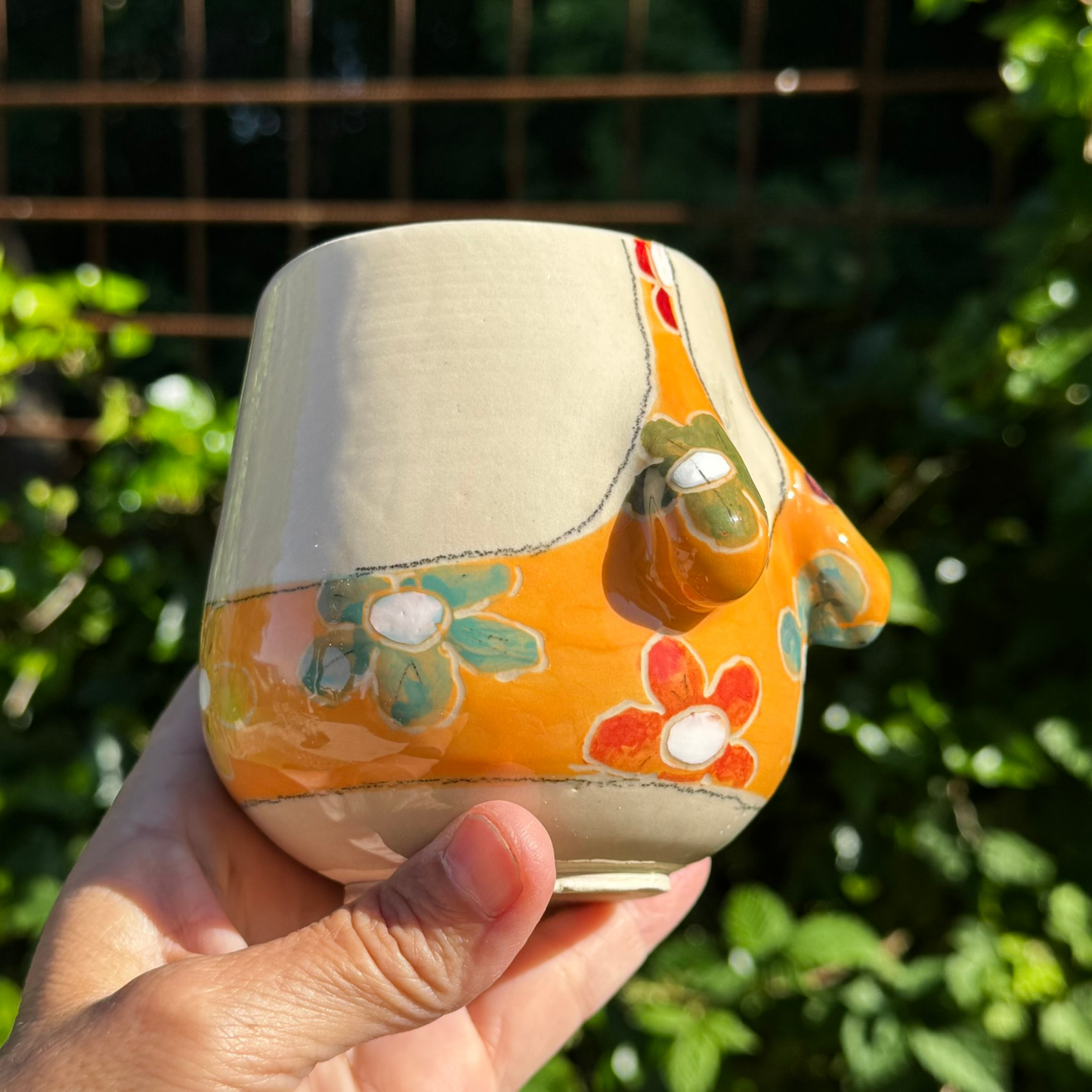 Sommer-krop-kop 79- Orange med blomster