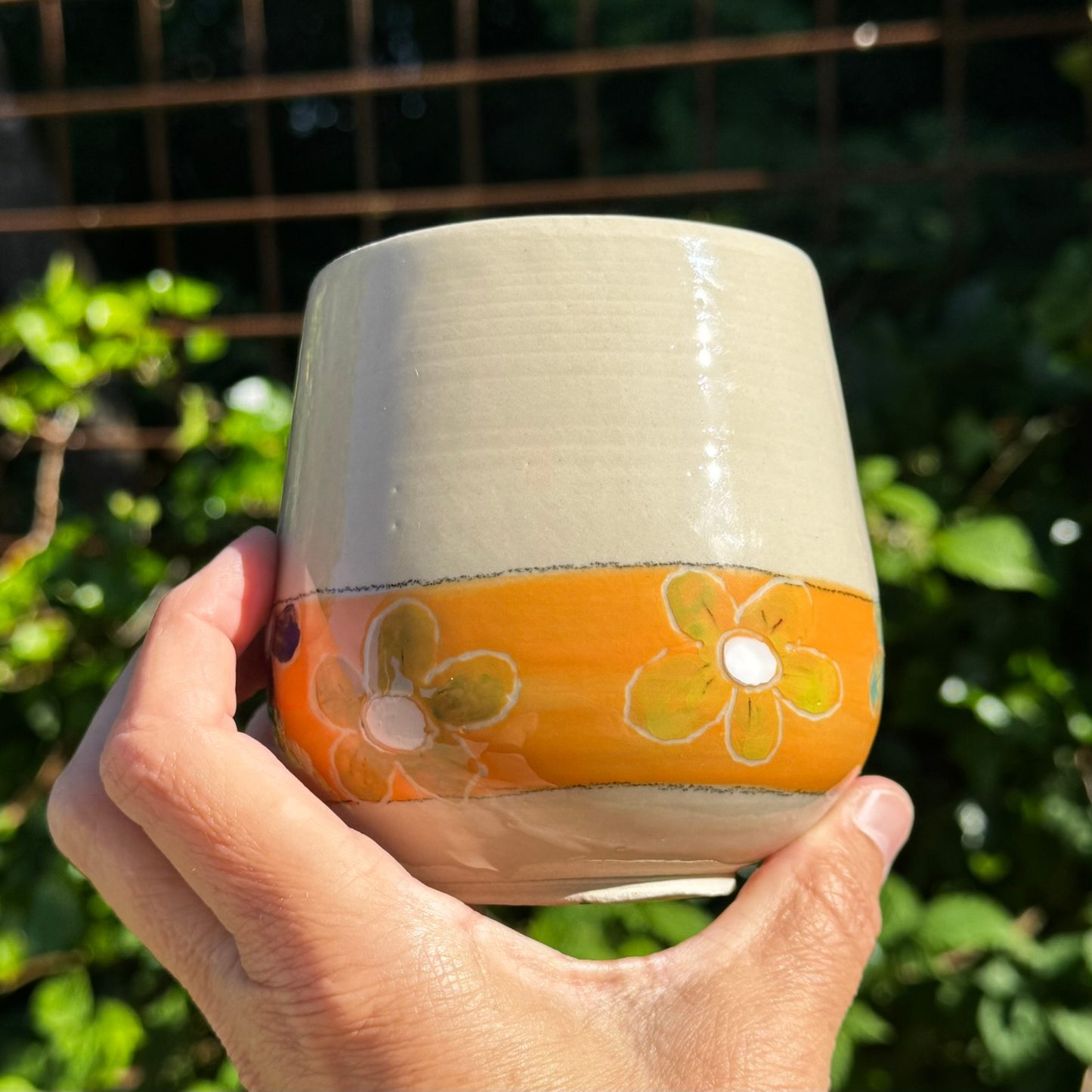Sommer-krop-kop 79- Orange med blomster