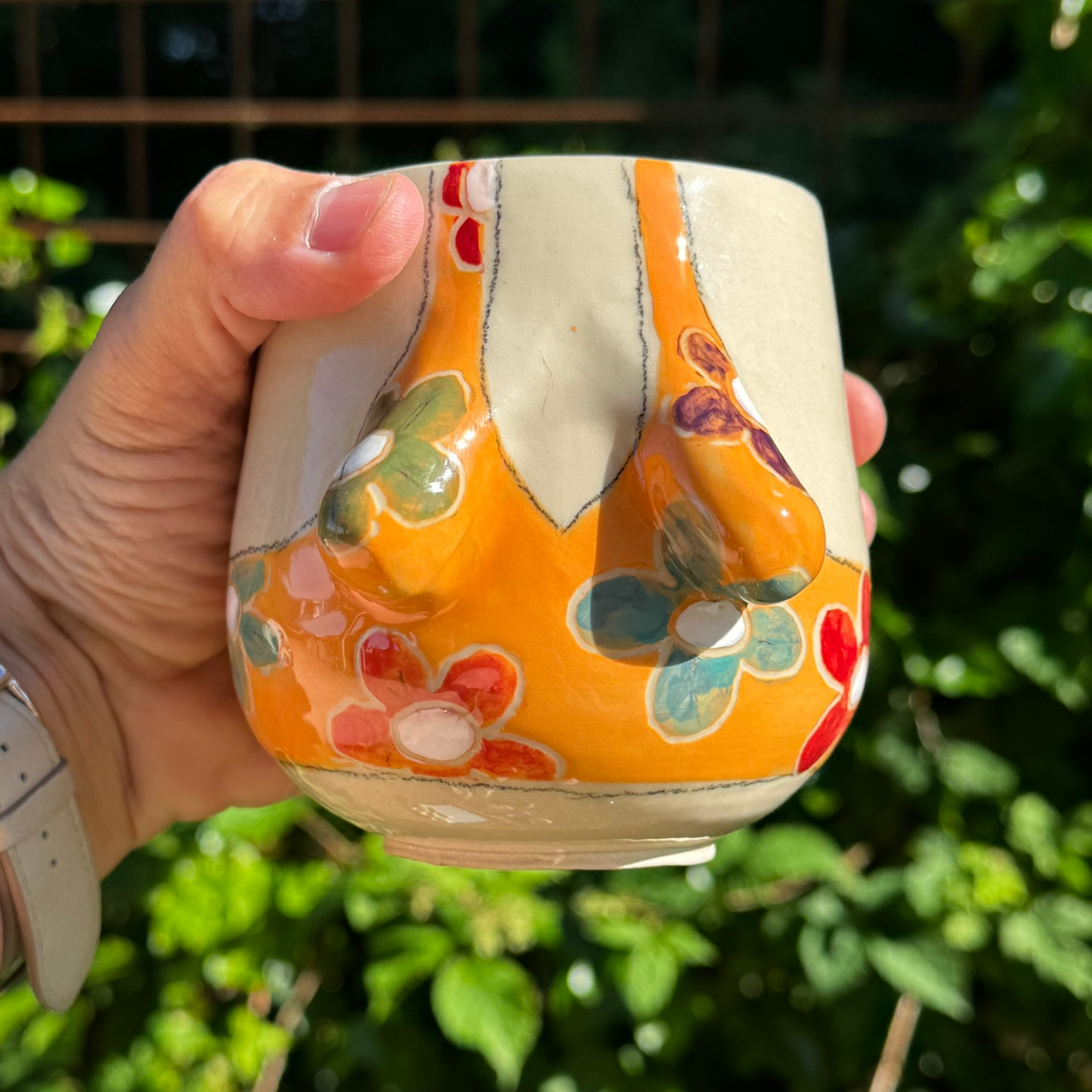 Sommer-krop-kop 79- Orange med blomster