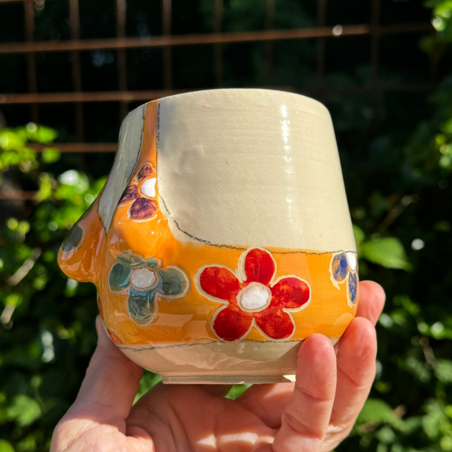 Sommer-krop-kop 79- Orange med blomster