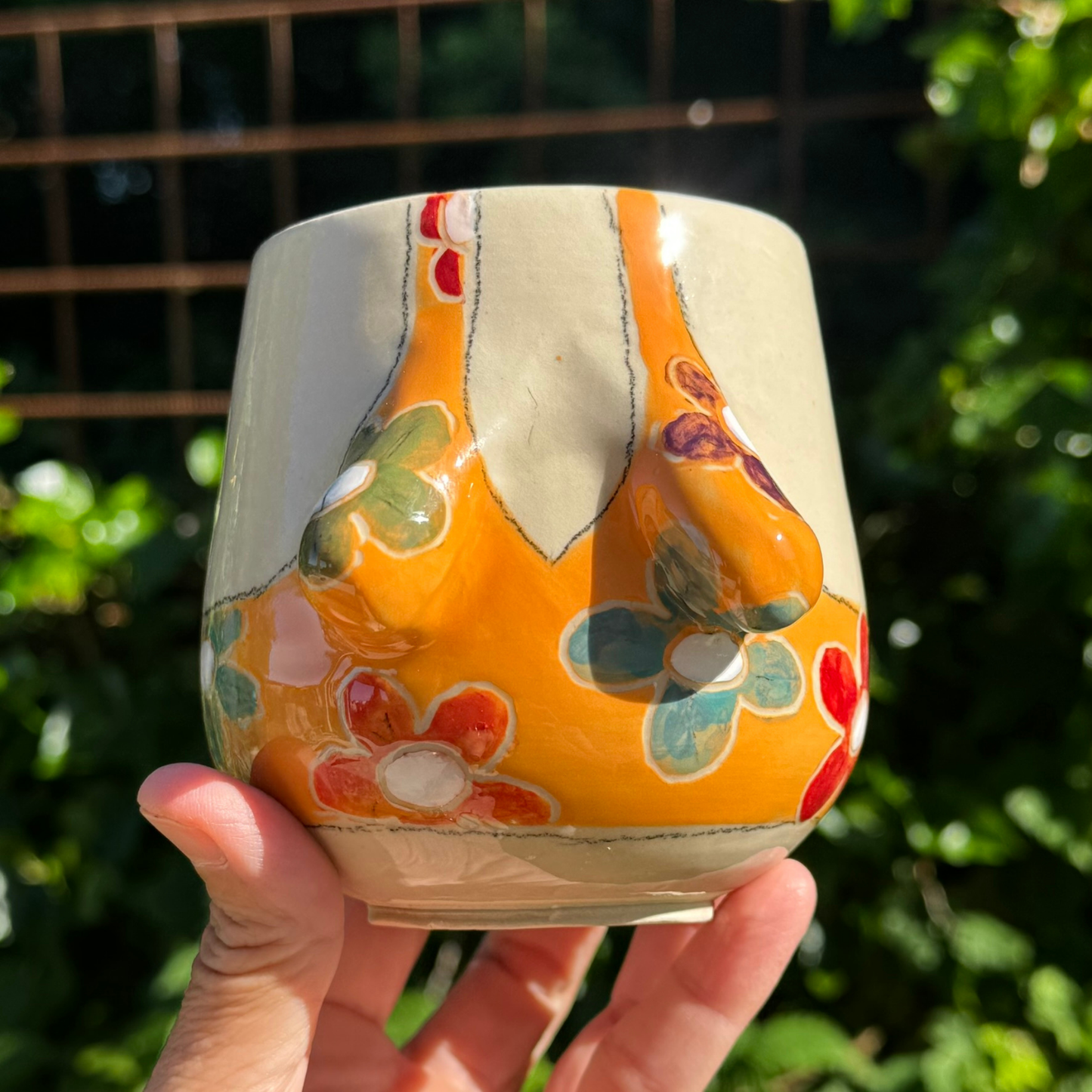 Sommer-krop-kop 79- Orange med blomster