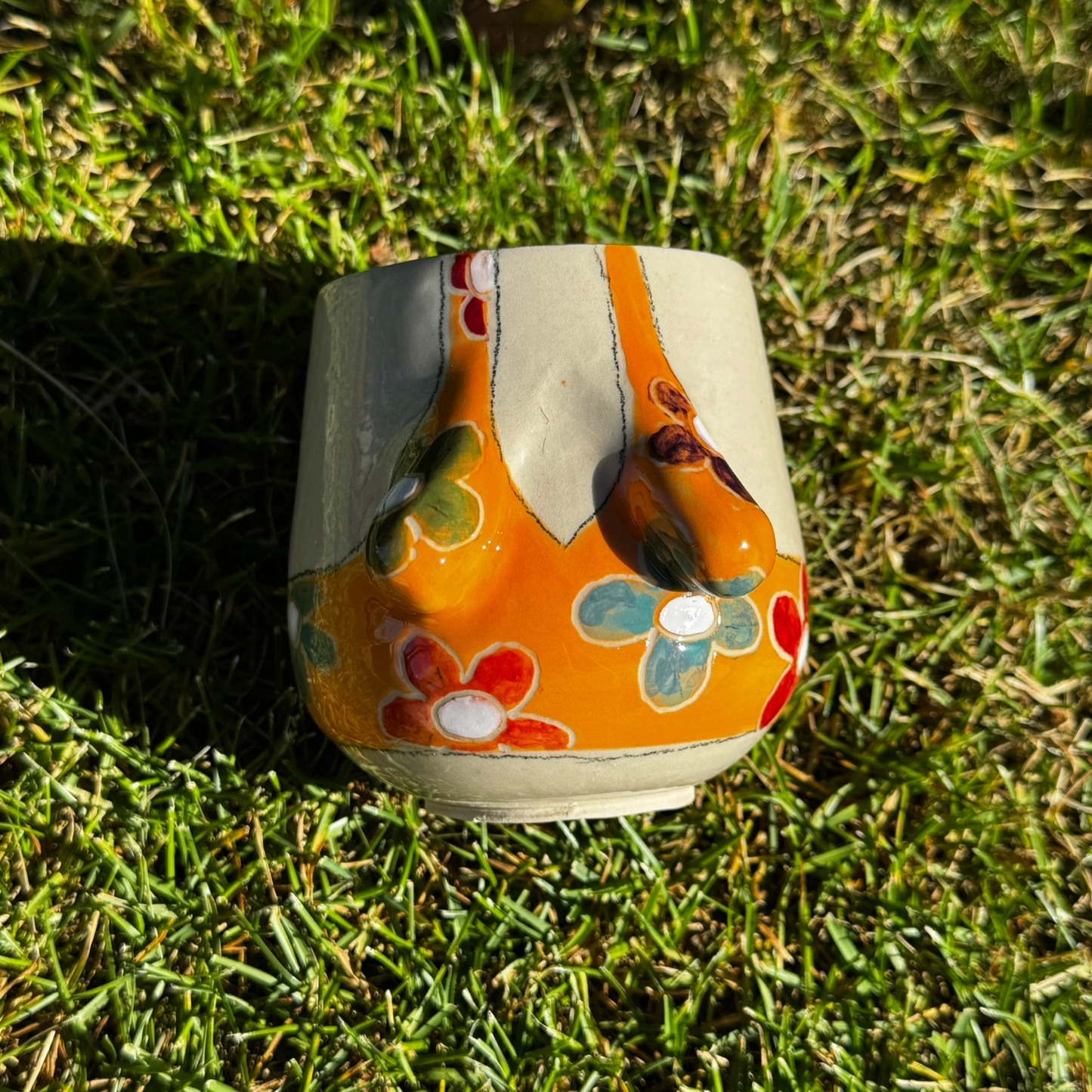 Sommer-krop-kop 79- Orange med blomster