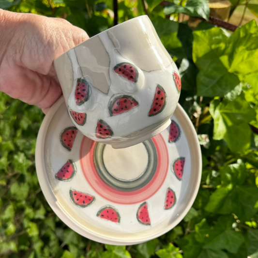 Sæt med sommerkrop kop og tallerken- Vandmelon