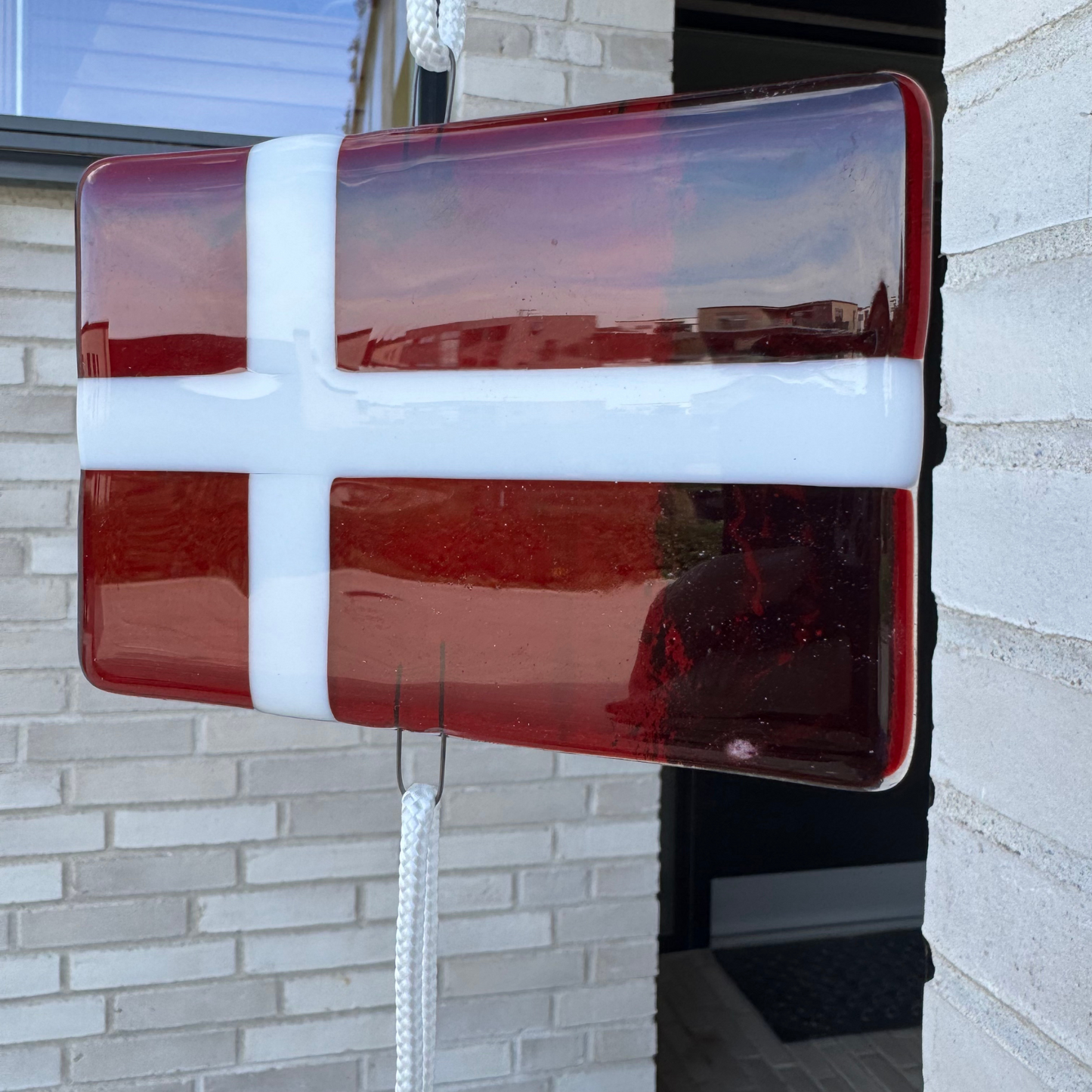 Flagranke-tr. rød/hvid-Traditionel med Dansk flag-stor