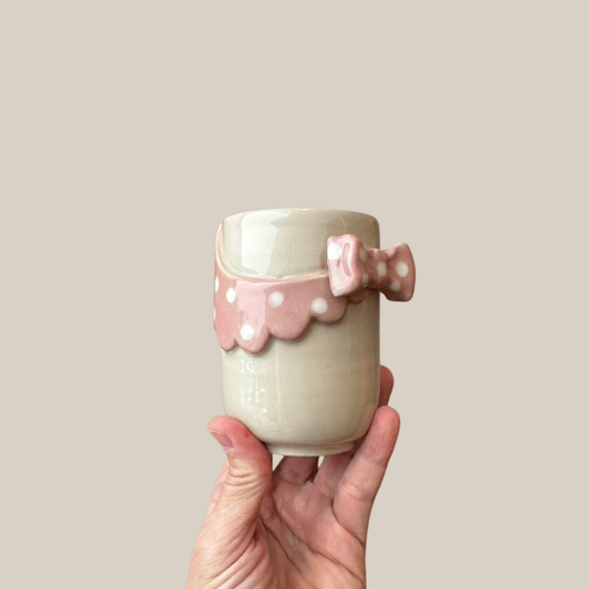 Kiki Krop Kop m.rosa krave med hvide prikker og sløjfe