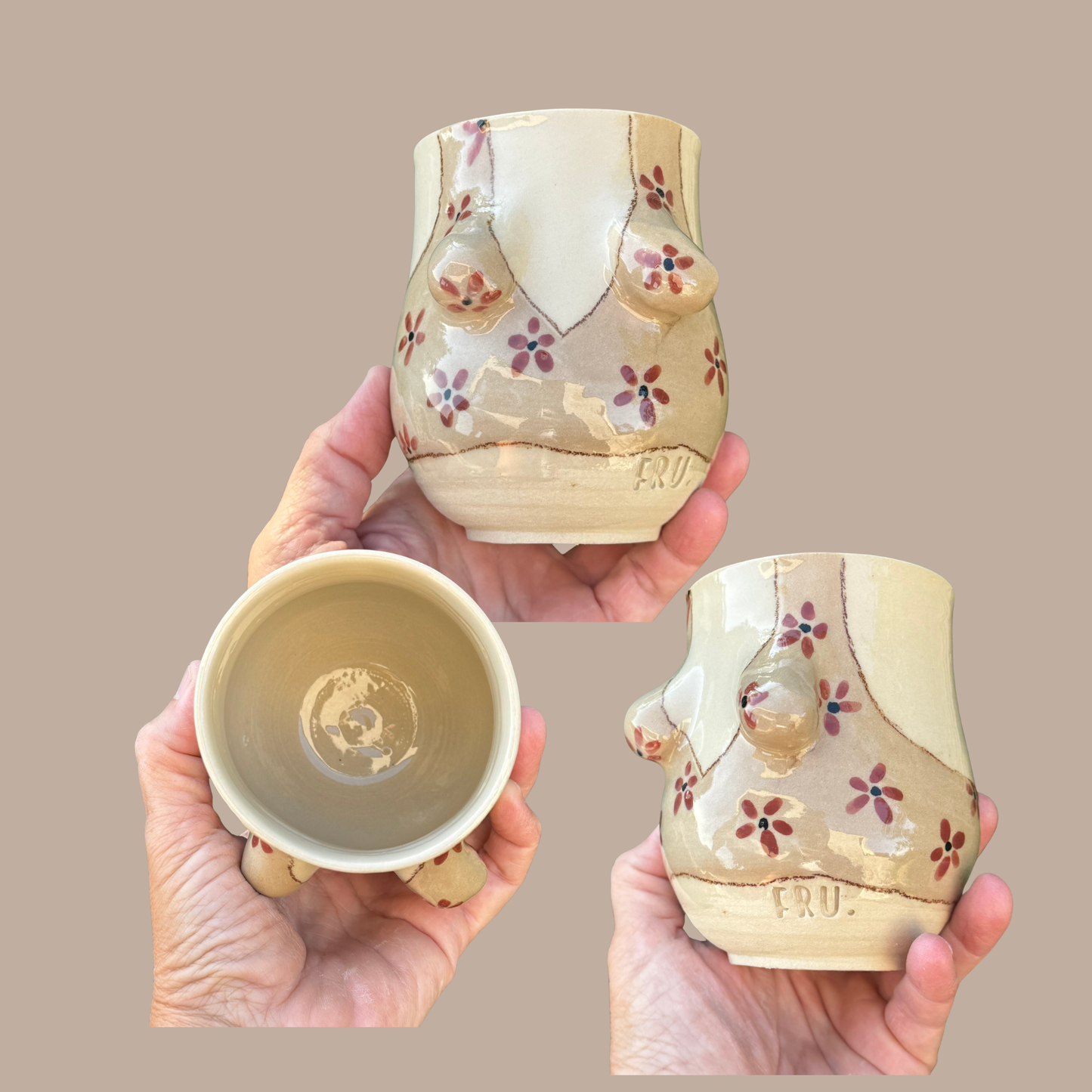 PAR 27- HR & FRU beige med brune blomster