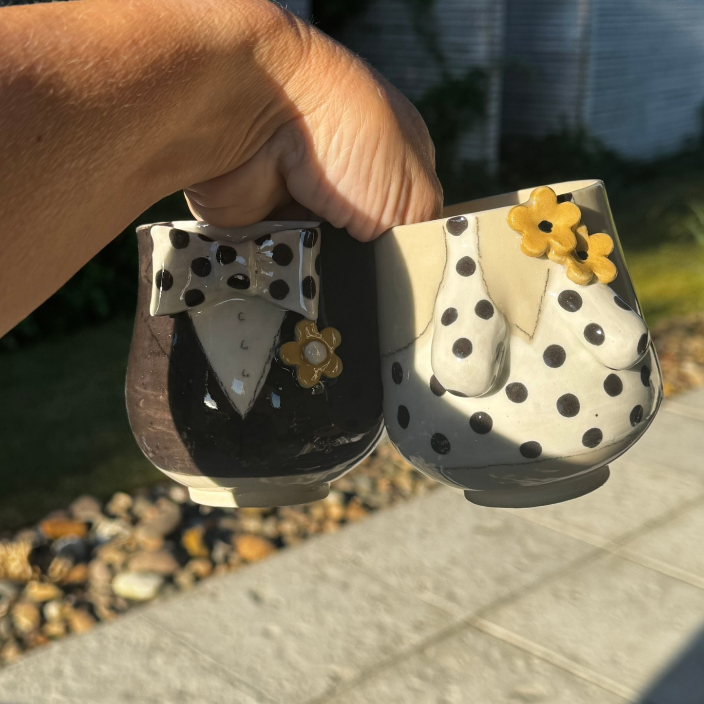 PAR 4- HR & FRU kropkopper i hvid, sort og gul
