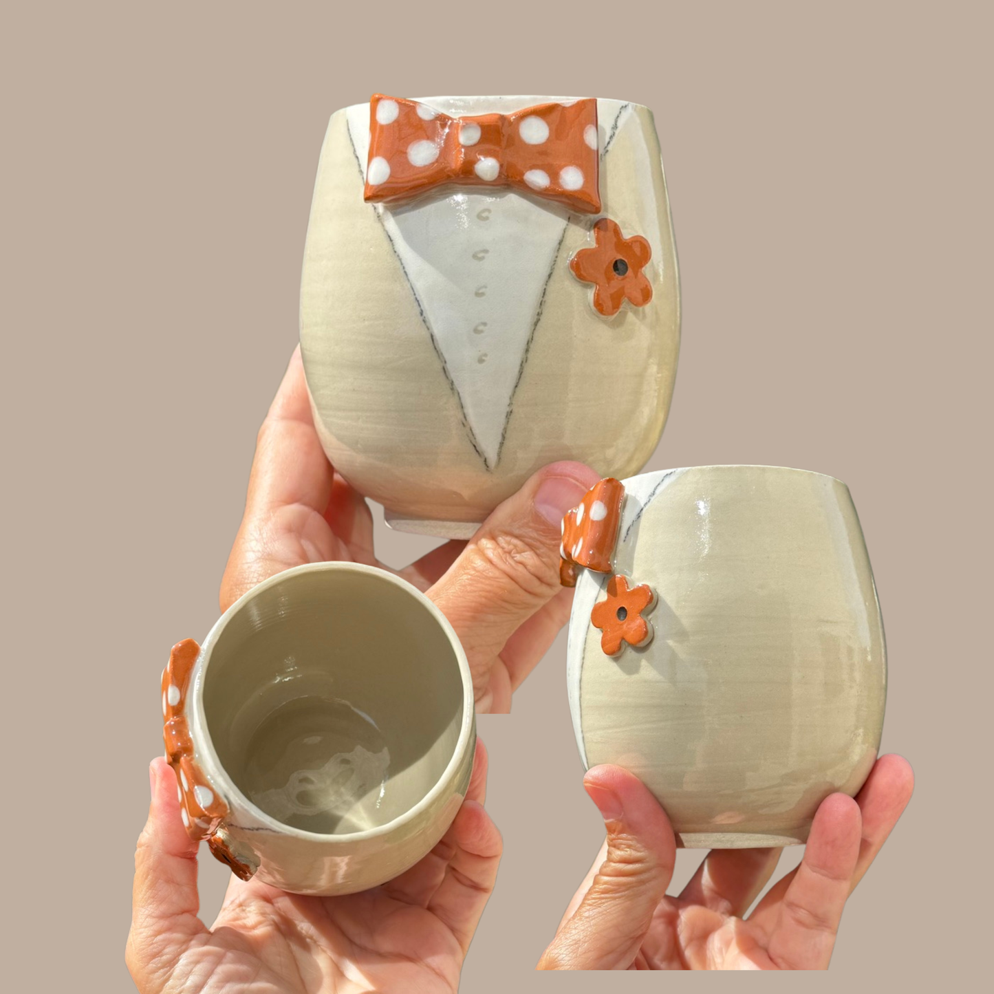 PAR 11- HR & FRU kropkopper i hvid og terracotta.