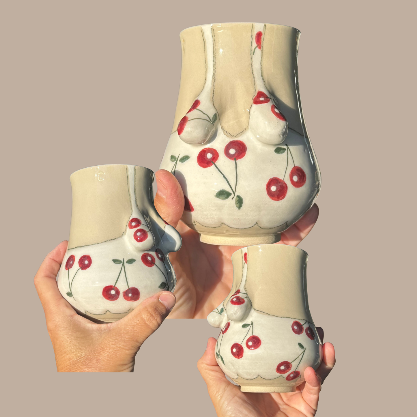 Sommer-krop-VASE 1 - Hvid med Kirsebær