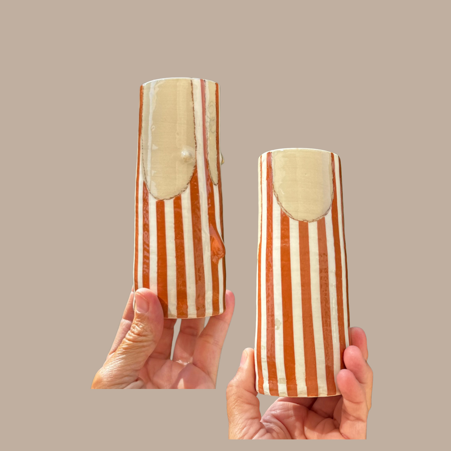 Herre-sommerkrop-VASE 5 - Hvid og terracotta stribet